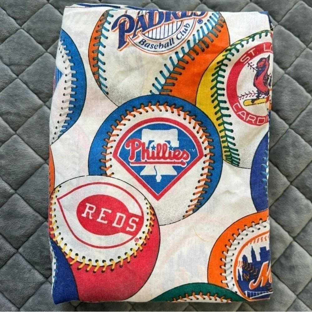 VTG 90s Sheet Major League Baseball Flat Team Logos Baseballs MLB Fandom Bibb Co